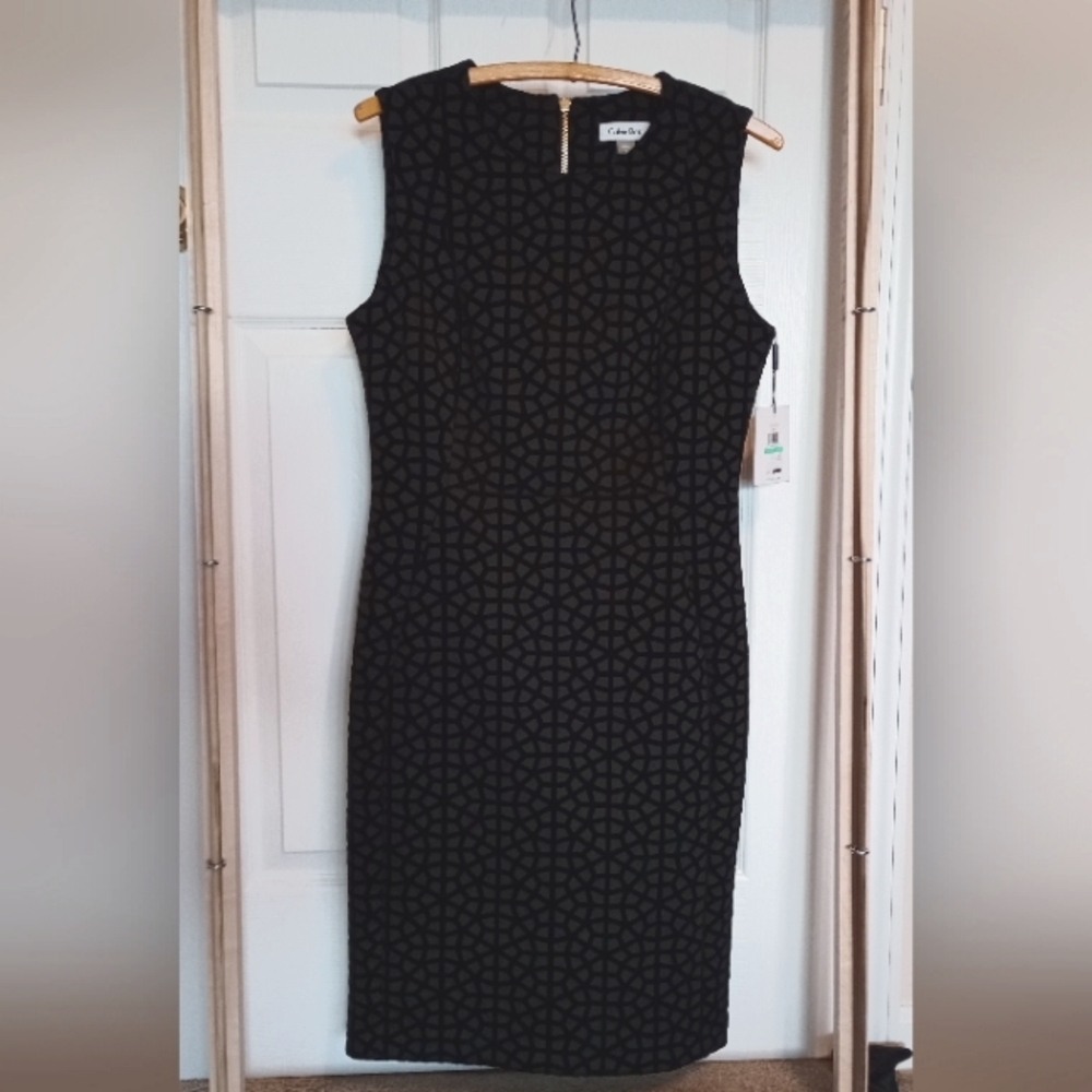 Calvin Klein black velvet geometric sheath dress